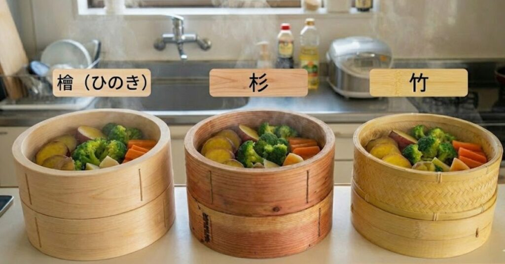 せいろ：杉、竹、檜（ひのき）