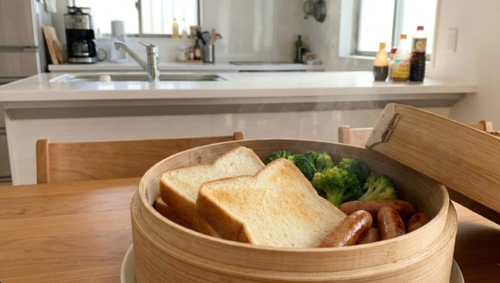 せいろのまま食卓に出した、おしゃれな朝食風景