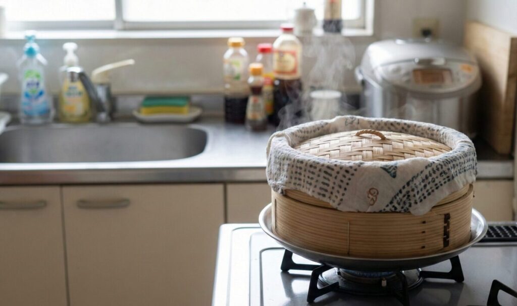 蓋には「手ぬぐい」を巻く