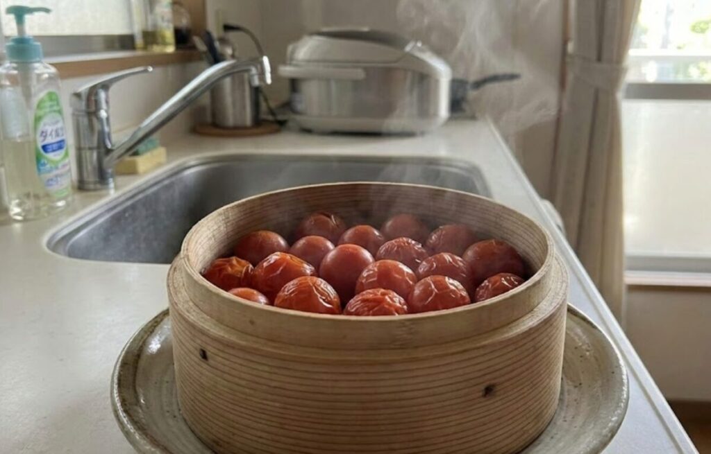 せいろで蒸したミニトマト