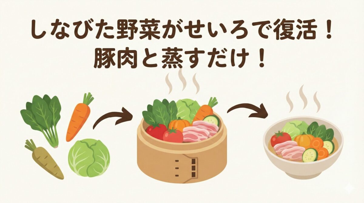 しなびた野菜がせいろで復活!豚肉と蒸すだけ