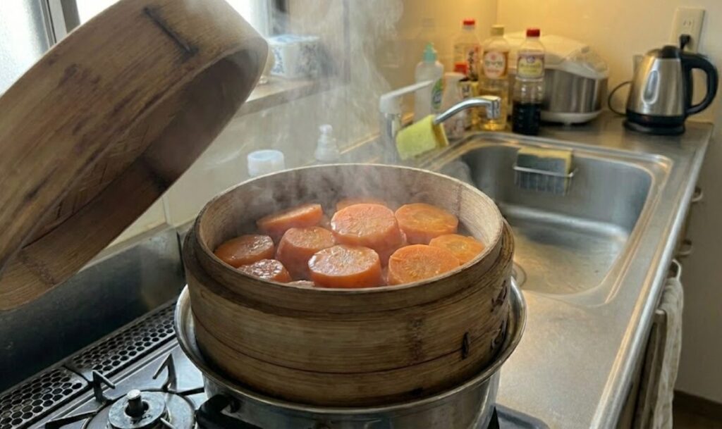 せいろで蒸したホクホクの輪切り人参