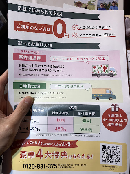 らでぃっしゅぼーや定期コースの案内チラシ